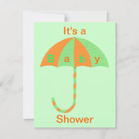 Sinaasappel en Groene Paraplu Baby Douche Uitnodig