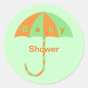 Sinaasappel en Groene Paraplu Baby shower Stickers