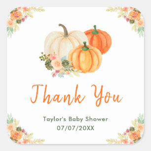 Sinaasappel en Groene Pompoenen Baby Shower Bedank Vierkante Sticker