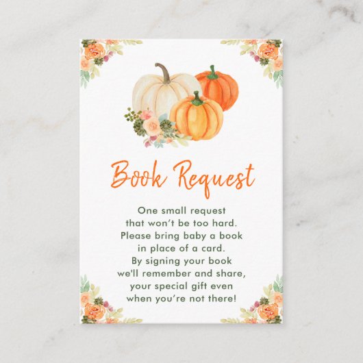 Sinaasappel en Groene Pompoenen Baby shower Boekaa Informatiekaartje (Voorkant)