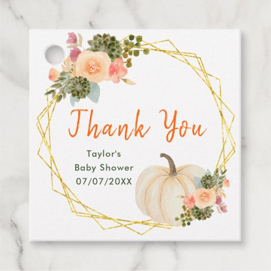 Sinaasappel en Groene Pompoenen Baby shower Dank u Bedankjes Labels (Voorkant)