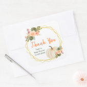Sinaasappel en Groene Pompoenen Baby shower Dank u Vierkante Sticker (Envelop)
