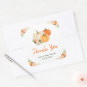 Sinaasappel en Groene Pompoenen Baby shower Dank u Vierkante Sticker (Envelop)