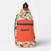 Sinaasappel en Groene Retro Bloemen Sling Bag (Voorkant)