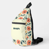 Sinaasappel en Groene Retro Bloemen Sling Bag (Rechterhoek)