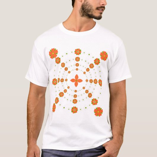  Sinaasappel en groene tuinbloemen kerst T-shirt (Voorkant)
