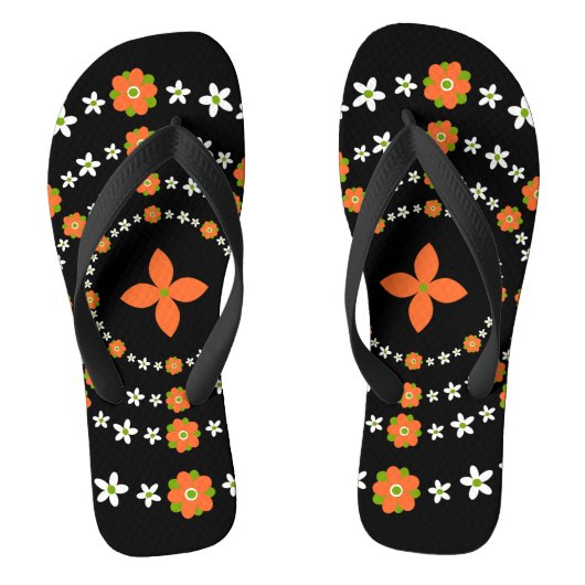 Sinaasappel en groene tuinbloemen kerst Teenslippers (Voetbed)