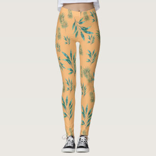 Sinaasappel en groene Waterverf palmbladeren Leggings