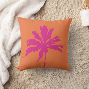 Sinaasappel en Hot Pink Modern Tropical Palm Tree Kussen