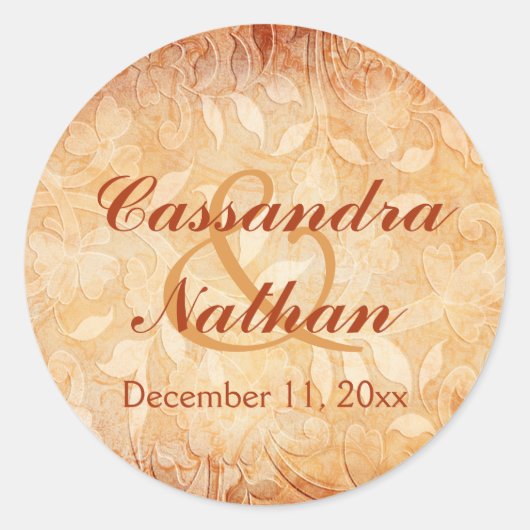 Sinaasappel en Ivoor Bloemen Envelop Seal Ronde Sticker (Voorkant)