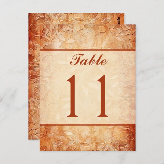 Sinaasappel en Ivoor Bloemen Tafel Nummer Kaart (Voorkant / Achterkant)