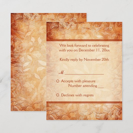 Sinaasappel en Ivoor Floral Reply Kaart (Voorkant / Achterkant)