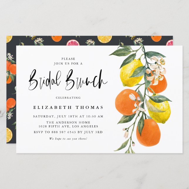 Sinaasappel en Lemon Bridal Brunch Invitation (Voorkant / Achterkant)