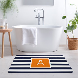 Sinaasappel en marine strepen monogram badmat