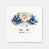 Sinaasappel en marineblauw bloemenbruiloft servet (Voorkant)