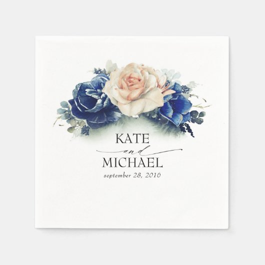 Sinaasappel en marineblauw bloemenbruiloft servet (Voorkant)