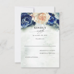 Sinaasappel en marineblauw bloemenhuwelijk RSVP Kaartje