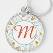 Sinaasappel en Mint Floral Garland Folk Art Sleutelhanger (Voorkant)