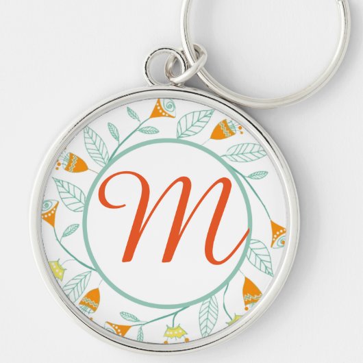 Sinaasappel en Mint Floral Garland Folk Art Sleutelhanger (Voorkant)