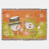 Sinaasappel en mosterd Snowmen Holiday Throw Deken (Voorkant)