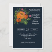 Sinaasappel en Navy Floral Modern Bold Wedding Kaart (Voorkant)