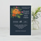 Sinaasappel en Navy Floral Modern Bold Wedding Kaart (Staand voorkant)