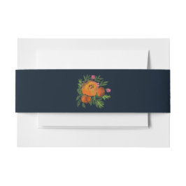 Sinaasappel en Navy Floral Modern Bold Wedding Uitnodigingen Wikkel