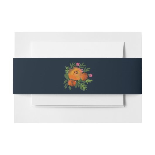 Sinaasappel en Navy Floral Modern Bold Wedding Uitnodigingen Wikkel (Voorkant Voorbeeld)