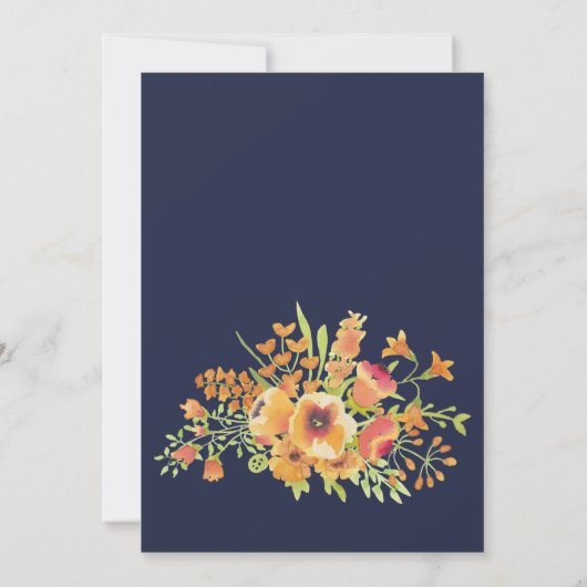 Sinaasappel en Navy Floral Vrijgezellenfeest Desig Kaart (Achterkant)