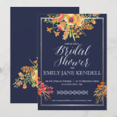 Sinaasappel en Navy Floral Vrijgezellenfeest Desig Kaart (Voorkant / Achterkant)