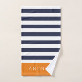 Sinaasappel en Navy Stripes Monogram Bad Handdoek (Handdoek)