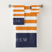 Sinaasappel en Navy Stripes Monogram Bad Handdoek (Insitu)