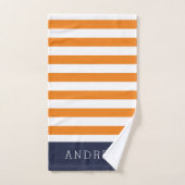 Sinaasappel en Navy Stripes Monogram Bad Handdoek (Handdoek)