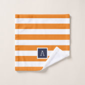 Sinaasappel en Navy Stripes Monogram Bad Handdoek (Wasdoekje)