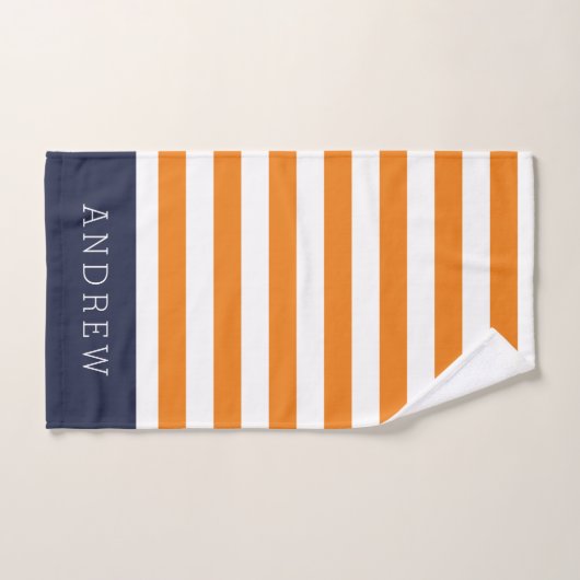 Sinaasappel en Navy Stripes Monogram Bad Handdoek (Handdoek)