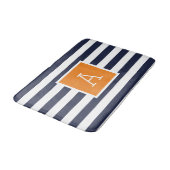 Sinaasappel en Navy Stripes Monogram Badmat (Gekanteld)