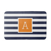 Sinaasappel en Navy Stripes Monogram Badmat (Voorkant)
