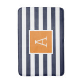 Sinaasappel en Navy Stripes Monogram Badmat (Voorkant Verticaal)
