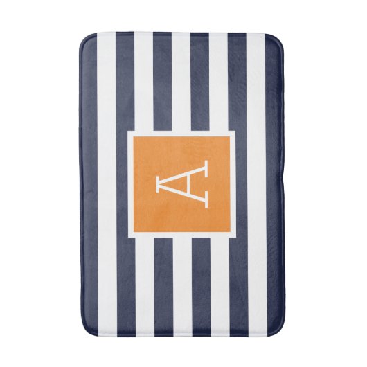 Sinaasappel en Navy Stripes Monogram Badmat (Voorkant Verticaal)