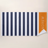 Sinaasappel en Navy Stripes Monogram Strandlaken (Voorkant)