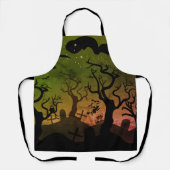 Sinaasappel en olijfgroen spookgraf Halloween Schort (Voorkant)