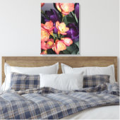 Sinaasappel en paarse bloemen canvas afdruk (Insitu (Slaapkamer))
