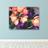 Sinaasappel en paarse bloemen canvas afdruk (Insitu (Houten vloer))