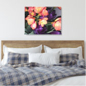 Sinaasappel en paarse bloemen canvas afdruk (Insitu (Slaapkamer))