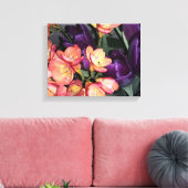 Sinaasappel en paarse bloemen canvas afdruk (Insitu (Woonkamer))
