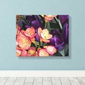Sinaasappel en paarse bloemen canvas afdruk (Insitu (Houten vloer))