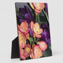 Sinaasappel en paarse bloemen