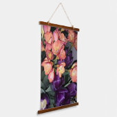 Sinaasappel en paarse bloemen hangend wandkleed (Gebogen)