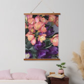 Sinaasappel en paarse bloemen hangend wandkleed (Slaapkamer)