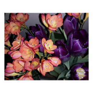 Sinaasappel en paarse bloemen perfect poster